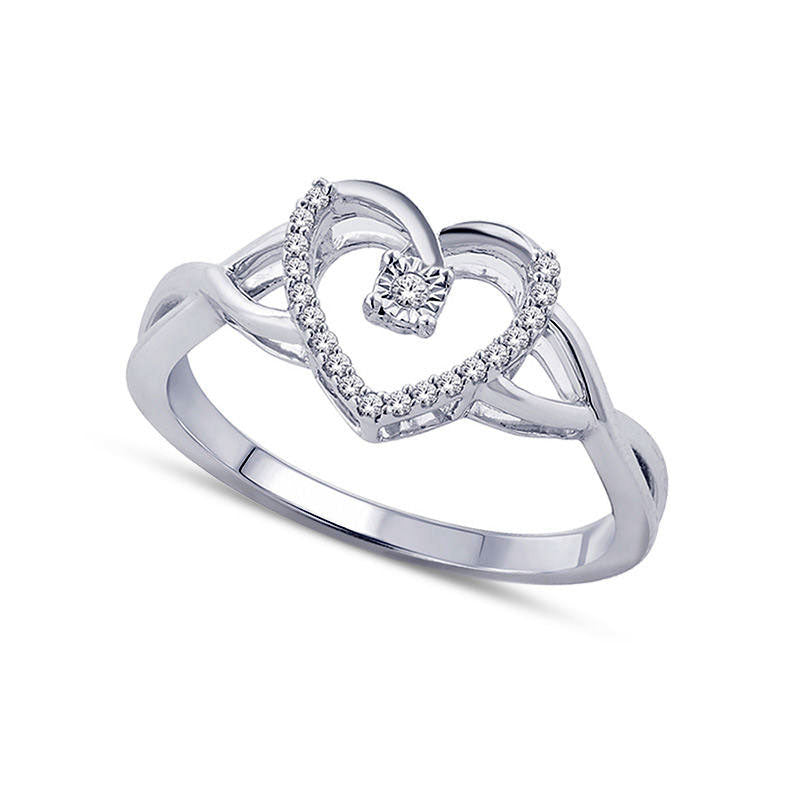Image of ID 1 Natural Diamond Accent Heart Frame Twist Shank Ring in Sterling Silver