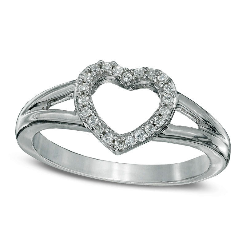 Image of ID 1 Natural Diamond Accent Heart Outline Midi Ring in Sterling Silver
