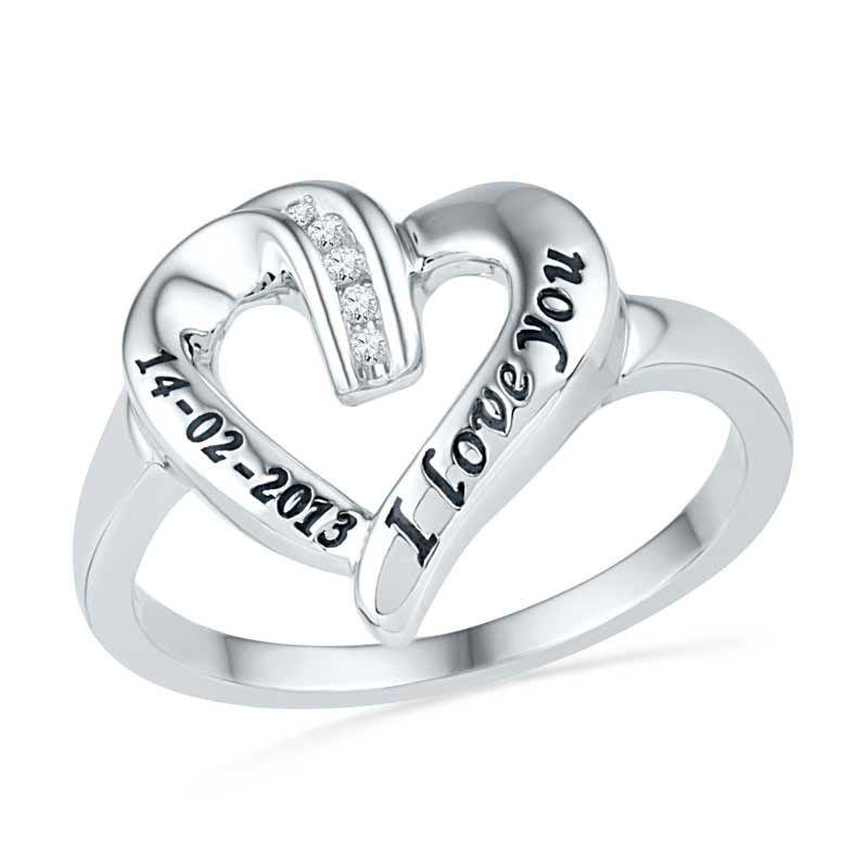Image of ID 1 Natural Diamond Accent Heart Promise Ring in Sterling Silver (2 Lines)