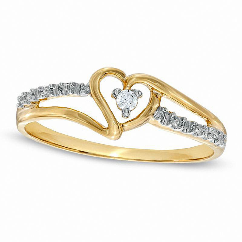 Image of ID 1 Natural Diamond Accent Heart Split Shank Promise Ring in Solid 10K Yellow Gold