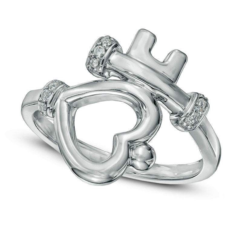 Image of ID 1 Natural Diamond Accent Heart Top Key Bypass Ring in Sterling Silver