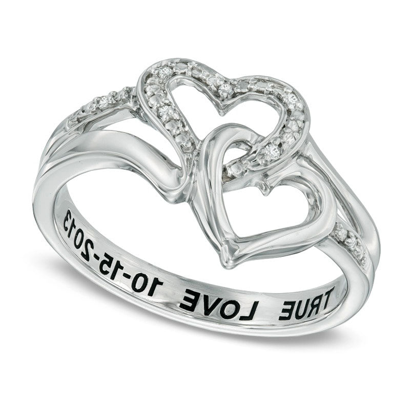 Image of ID 1 Natural Diamond Accent Interlocking Heart Promise Ring in Sterling Silver (20 Characters)