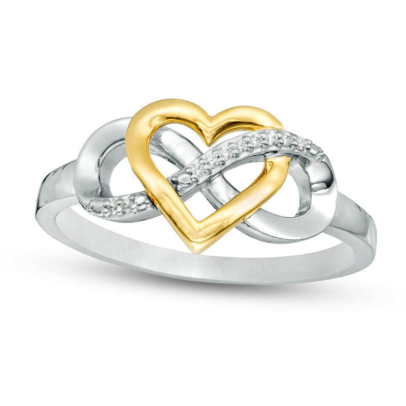 Image of ID 1 Natural Diamond Accent Interlocking Infinity and Heart Ring in Sterling Silver and Solid 10K Yellow Gold
