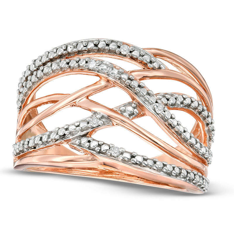 Image of ID 1 Natural Diamond Accent Layered Crossover Ring in Sterling Silver with Solid 14K Rose Gold Plate