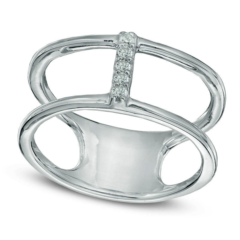 Image of ID 1 Natural Diamond Accent Linear Orbit Midi Ring in Sterling Silver