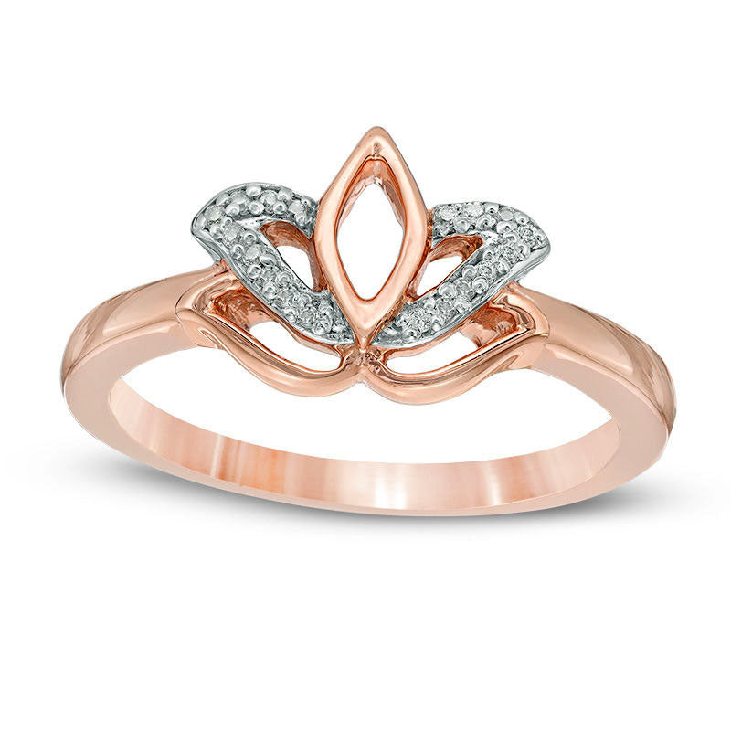 Image of ID 1 Natural Diamond Accent Lotus Flower Ring in Solid 10K Rose Gold