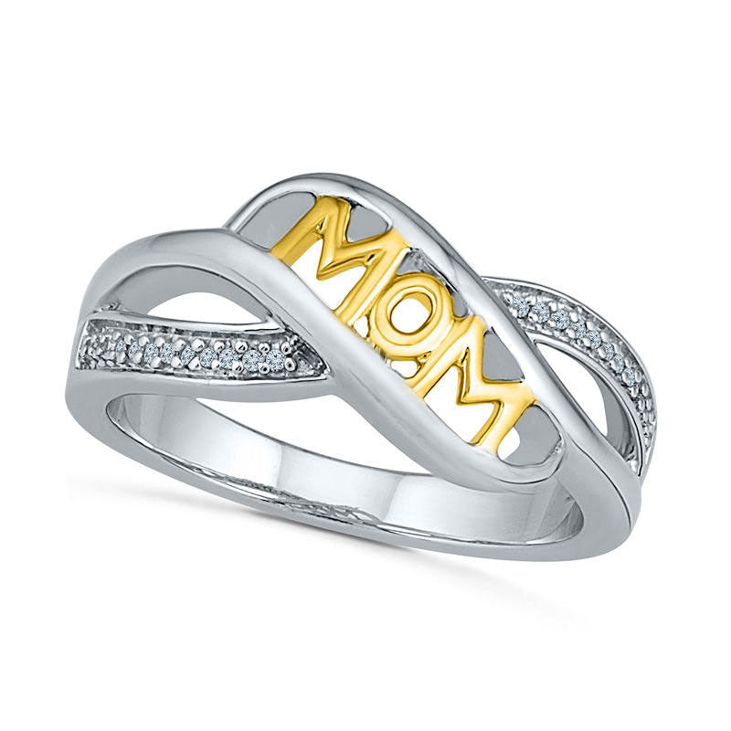 Image of ID 1 Natural Diamond Accent MOM Crossover Ring in Sterling Silver and Solid 10K Yellow Gold