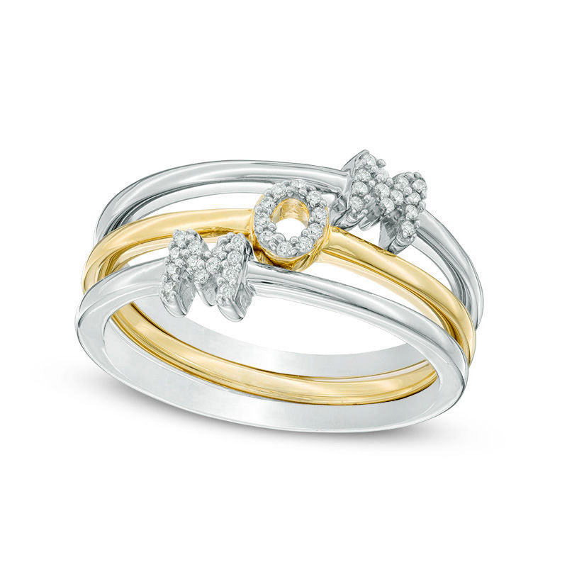 Image of ID 1 Natural Diamond Accent MOM Three Piece Stackable Ring Set in Sterling Silver and Solid 10K Yellow Gold
