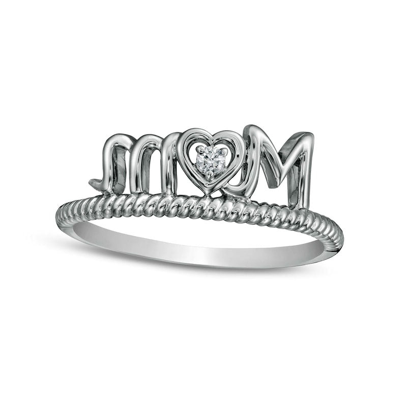 Image of ID 1 Natural Diamond Accent Mom with Heart Twist Ring in Sterling Silver