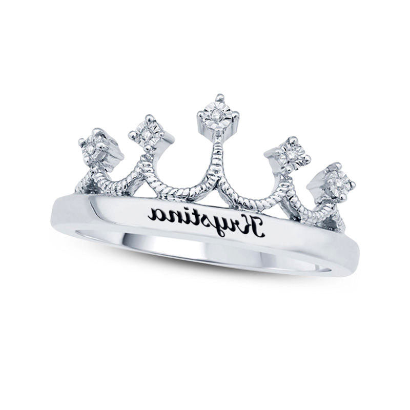Image of ID 1 Natural Diamond Accent Rope-Textured Crown Ring in Sterling Silver (1-8 Characters)