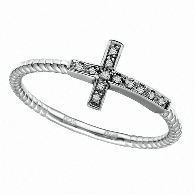Image of ID 1 Natural Diamond Accent Sideways Cross Ring in Sterling Silver