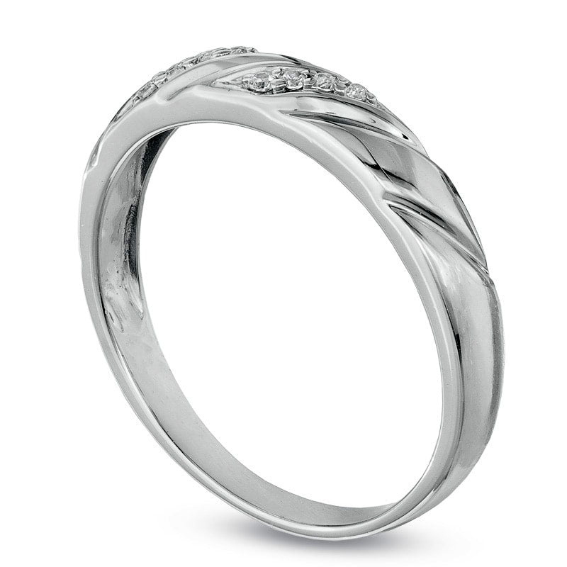 Image of ID 1 Natural Diamond Accent Slant Groove Band in Sterling Silver
