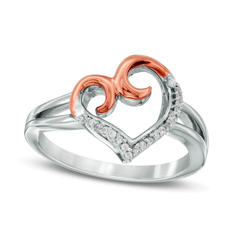 Image of ID 1 Natural Diamond Accent Swirl Heart Ring in Sterling Silver and Solid 10K Rose Gold