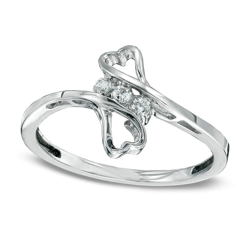 Image of ID 1 Natural Diamond Accent Three Stone Bypass Hearts Ring in Solid 10K White Gold