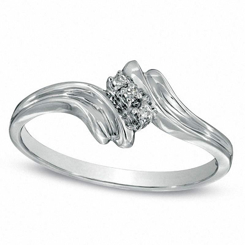 Image of ID 1 Natural Diamond Accent Three Stone Bypass Ring in Solid 10K White Gold