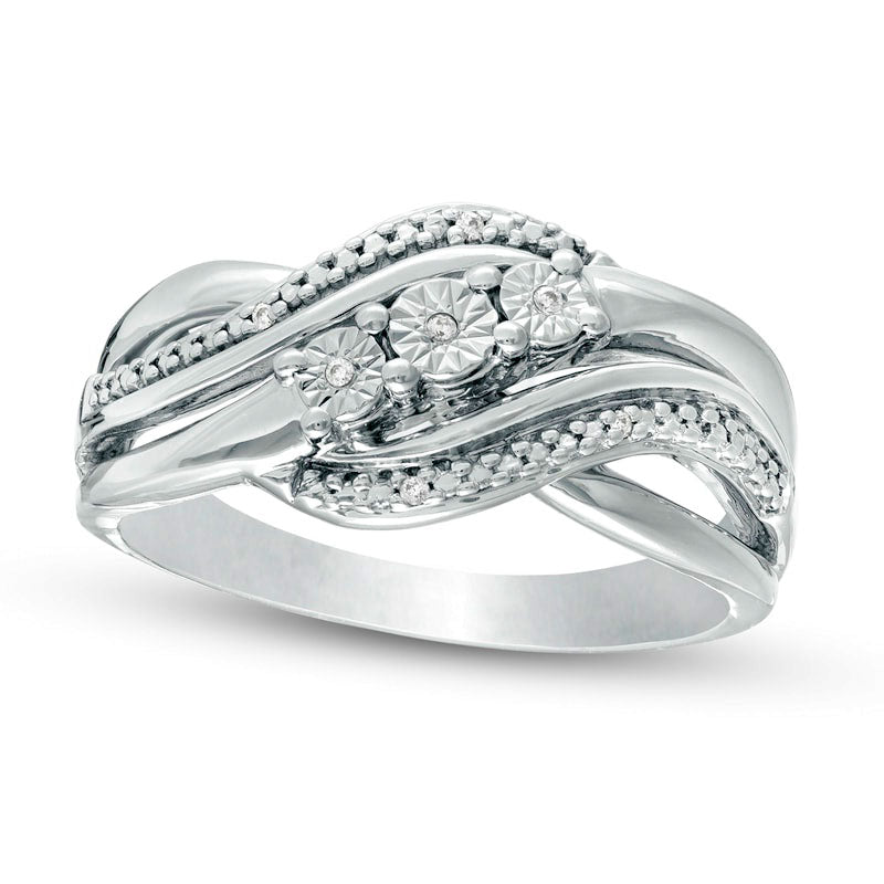 Image of ID 1 Natural Diamond Accent Three Stone Bypass Split Shank Promise Ring in Sterling Silver