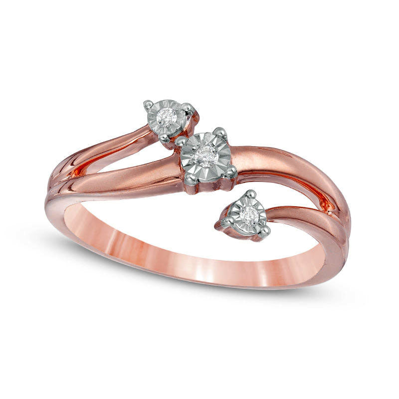 Image of ID 1 Natural Diamond Accent Three Stone Wave Bypass Ring in Solid 10K Rose Gold
