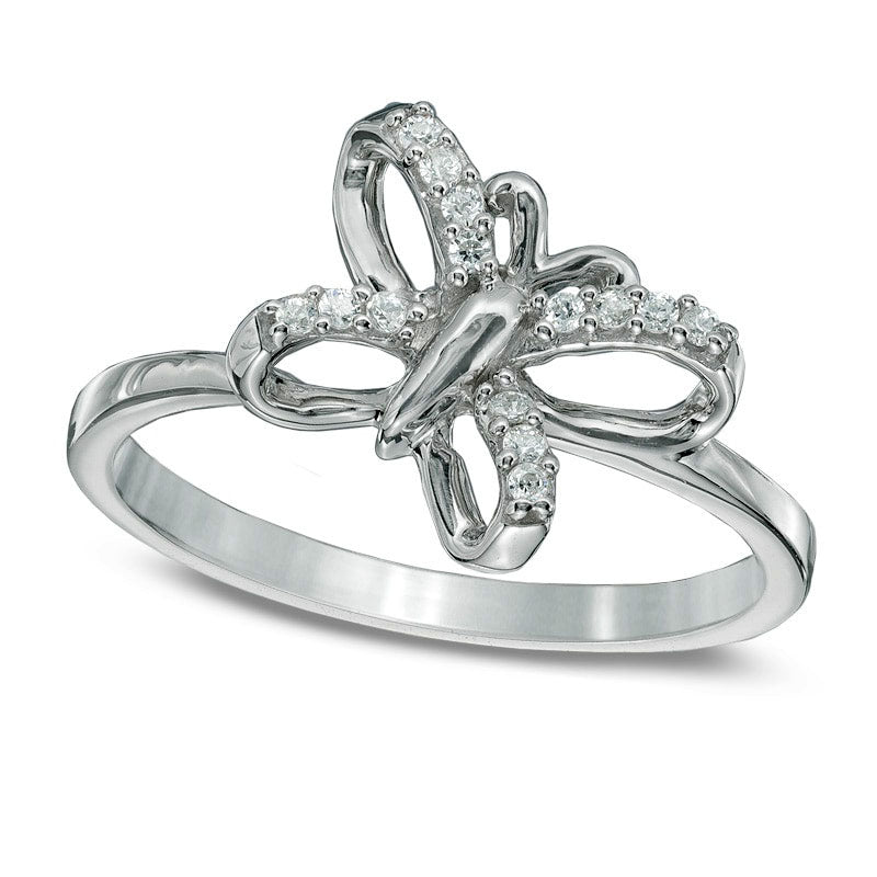 Image of ID 1 Natural Diamond Accent Tilted Butterfly Midi Ring in Sterling Silver