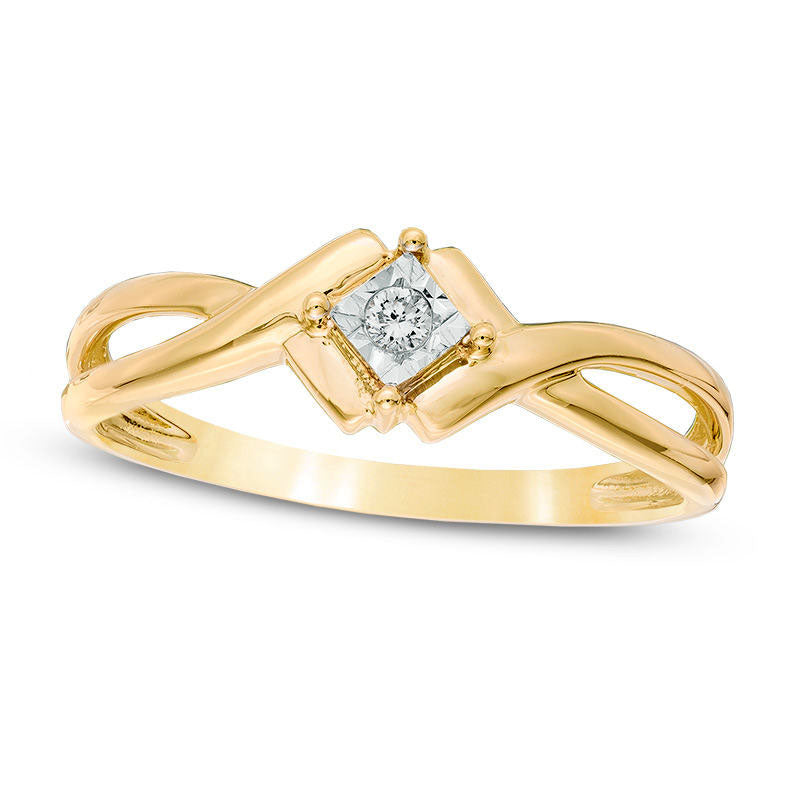 Image of ID 1 Natural Diamond Accent Tilted Square Ring in Solid 10K Yellow Gold