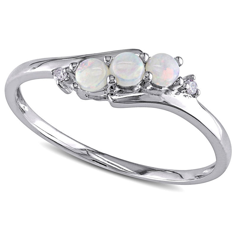 Image of ID 1 Opal Three Stone Slant Ring in Solid 10K White Gold with Natural Diamond Accents