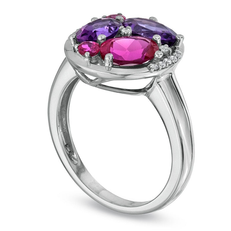 Image of ID 1 Oval Amethyst Lab-Created Ruby and White Sapphire Ring in Sterling Silver