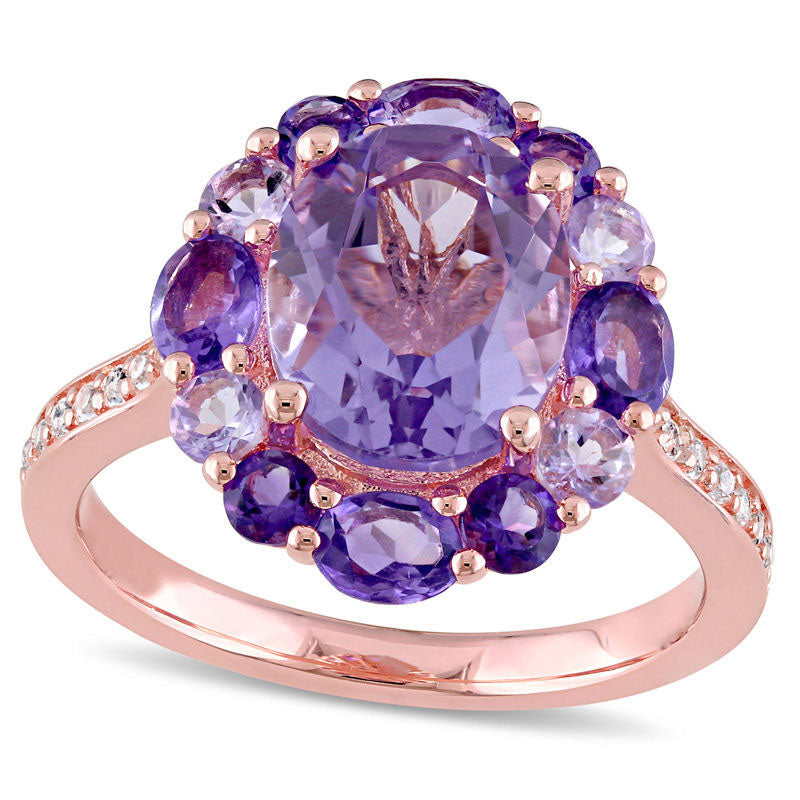 Image of ID 1 Oval Amethyst Rose de France and White Topaz Frame Ring in Sterling Silver with Rose Rhodium