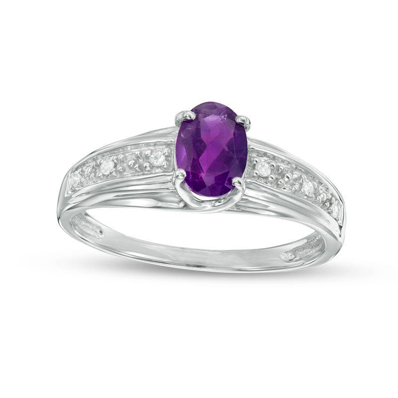 Image of ID 1 Oval Amethyst and 005 CT TW Natural Diamond Ring in Sterling Silver