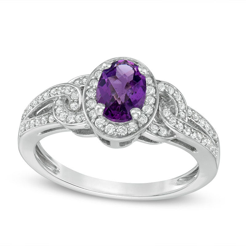 Image of ID 1 Oval Amethyst and Lab-Created White Sapphire Collar Ring in Sterling Silver