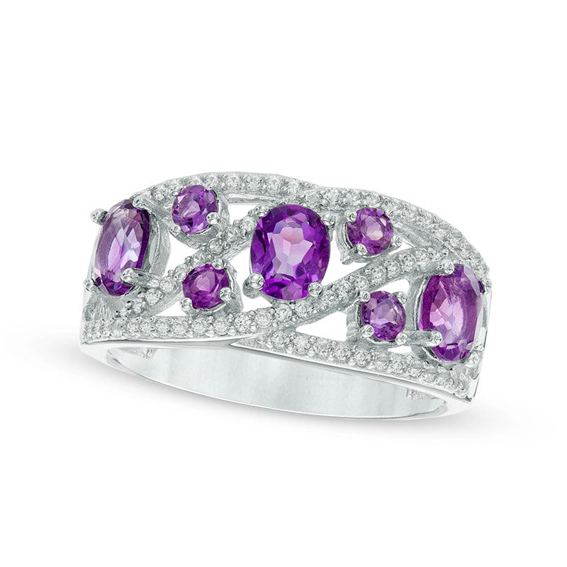 Image of ID 1 Oval Amethyst and Lab-Created White Sapphire Ring in Sterling Silver