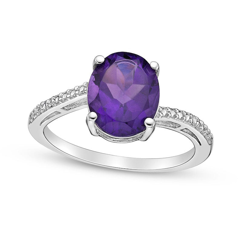 Image of ID 1 Oval Amethyst and Natural Diamond Accent Ring in Sterling Silver