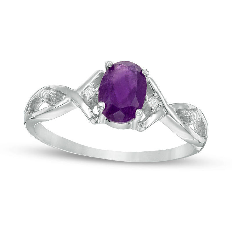 Image of ID 1 Oval Amethyst and Natural Diamond Accent Twist Ring in Sterling Silver