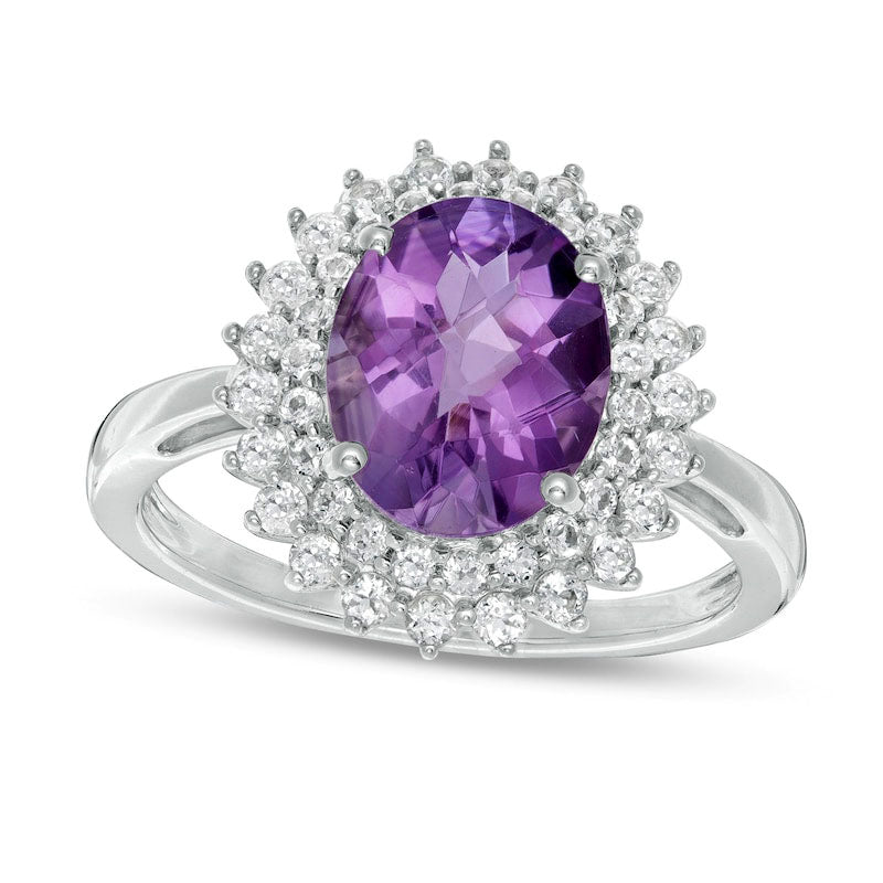 Image of ID 1 Oval Amethyst and White Topaz Starburst Frame in Sterling Silver