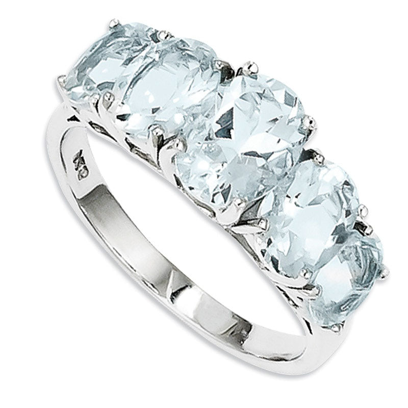 Image of ID 1 Oval Aquamarine Five Stone Ring in Sterling Silver - Size 7