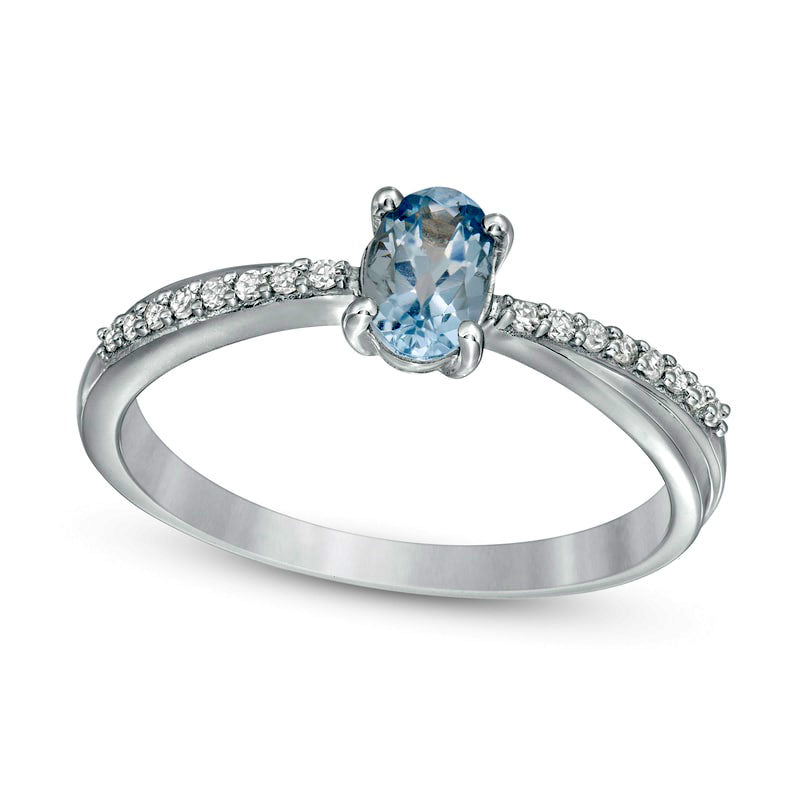 Image of ID 1 Oval Aquamarine and 007 CT TW Natural Diamond Criss-Cross Ring in Solid 10K White Gold