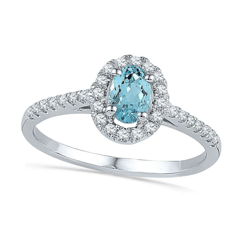 Image of ID 1 Oval Aquamarine and 020 CT TW Natural Diamond Frame Ring in Solid 10K White Gold