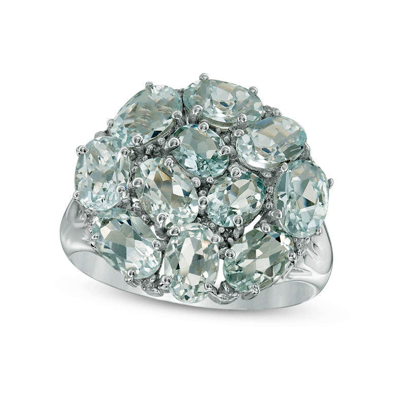 Image of ID 1 Oval Aquamarine and Natural Diamond Accent Cluster Ring in Solid 10K White Gold