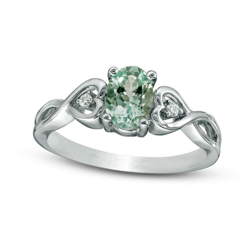 Image of ID 1 Oval Aquamarine and Natural Diamond Accent Heart Sides Promise Ring in Sterling Silver