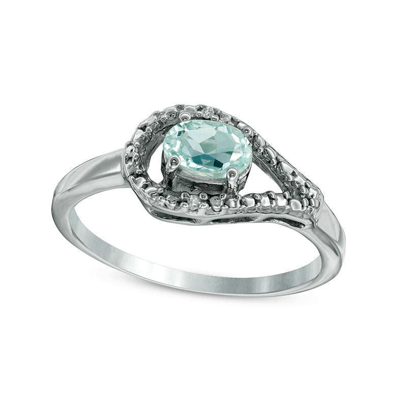 Image of ID 1 Oval Aquamarine and Natural Diamond Accent Loop Ring in Solid 10K White Gold