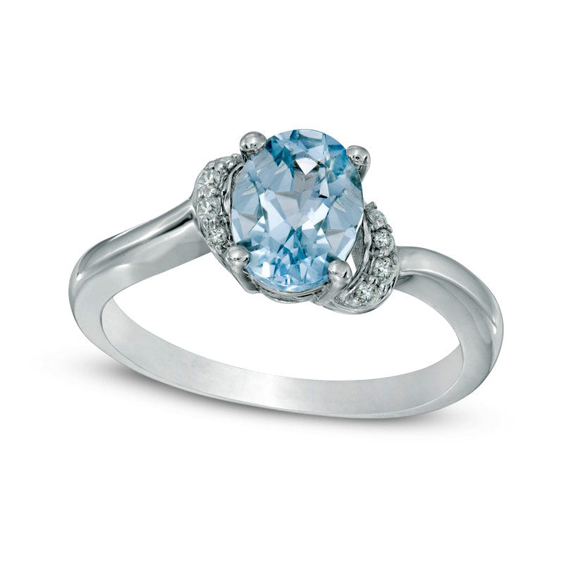 Image of ID 1 Oval Aquamarine and Natural Diamond Accent Ring in Sterling Silver