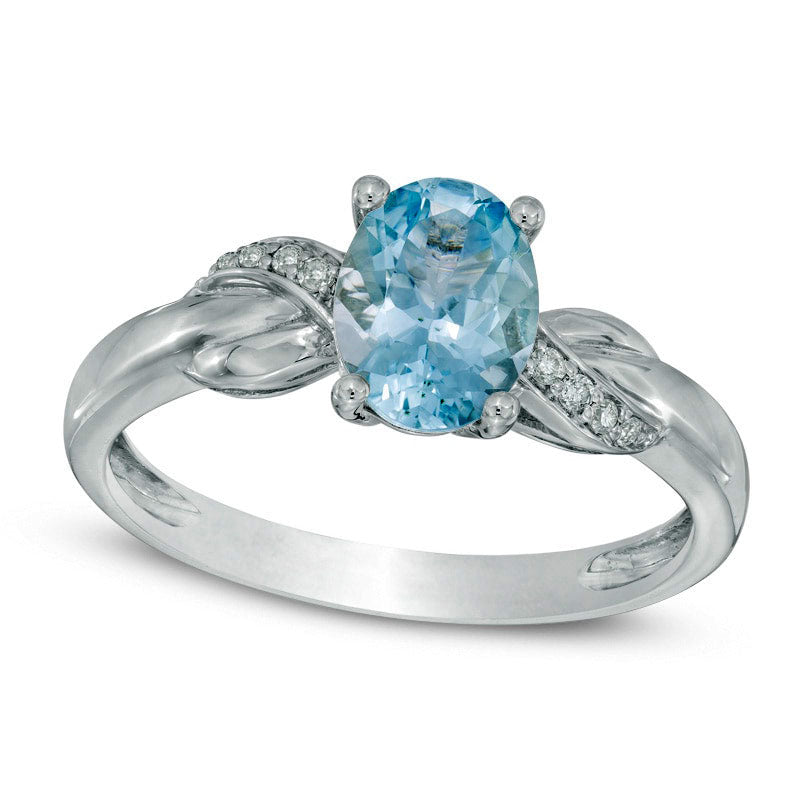 Image of ID 1 Oval Aquamarine and Natural Diamond Accent Twist Ring in Solid 10K White Gold