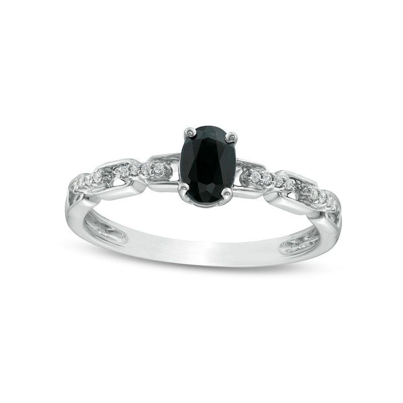 Image of ID 1 Oval Black Sapphire and 005 CT TW Natural Diamond Chain Link Shank Engagement Ring in Sterling Silver