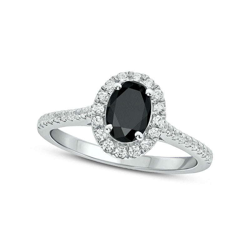 Image of ID 1 Oval Black Sapphire and 033 CT TW Natural Diamond Frame Engagement Ring in Solid 10K White Gold