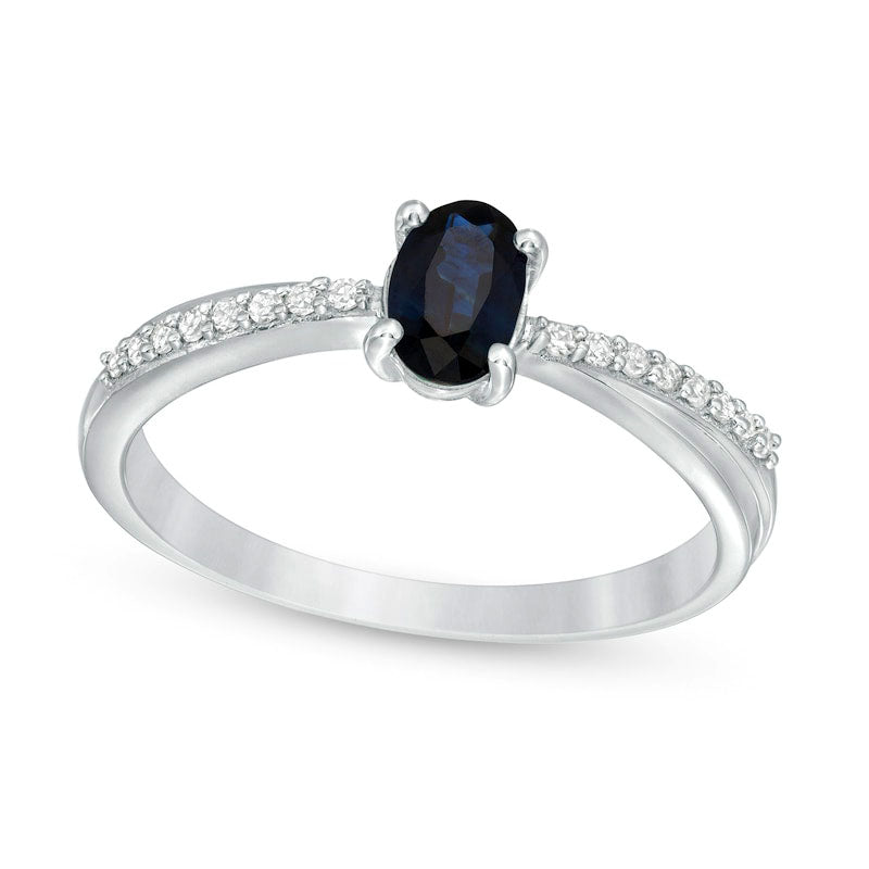 Image of ID 1 Oval Blue Sapphire and 007 CT TW Natural Diamond Criss-Cross Ring in Solid 10K White Gold