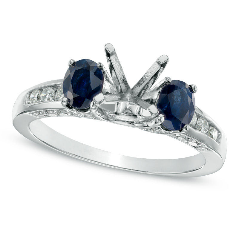 Image of ID 1 Oval Blue Sapphire and 033 CT TW Natural Diamond Semi-Mount in Solid 14K White Gold
