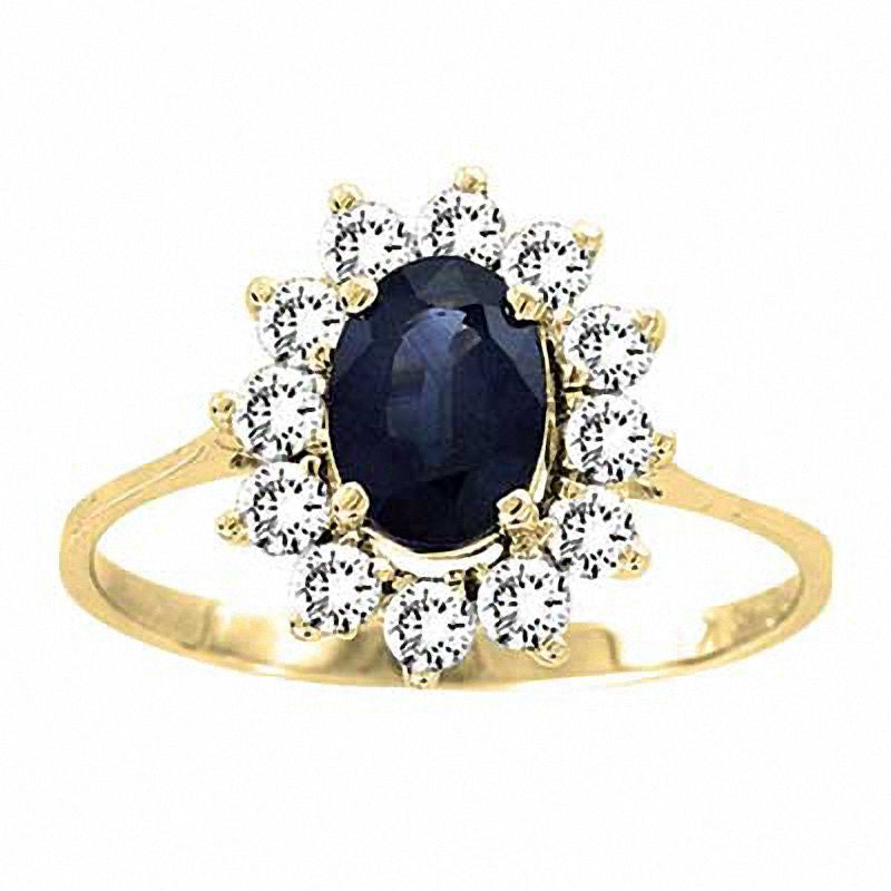 Image of ID 1 Oval Blue Sapphire and 050 CT TW Natural Diamond Engagement Ring in Solid 14K Gold