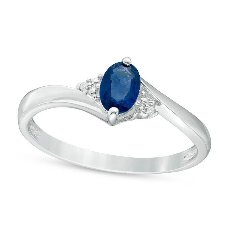 Image of ID 1 Oval Blue Sapphire and Natural Diamond Accent Bypass Ring in Sterling Silver