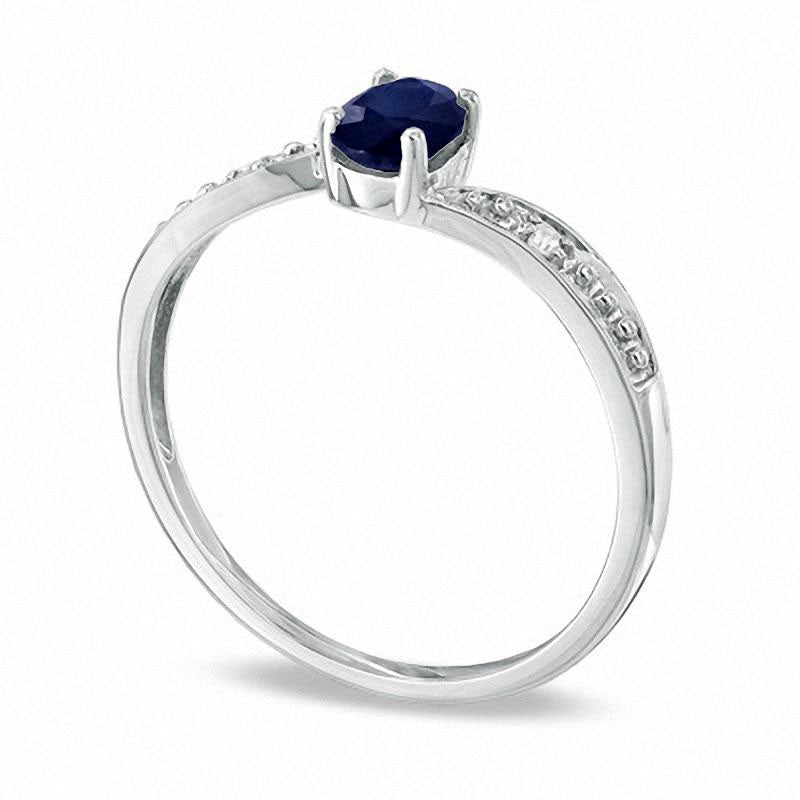 Image of ID 1 Oval Blue Sapphire and Natural Diamond Accent Engagement Ring in Solid 10K White Gold