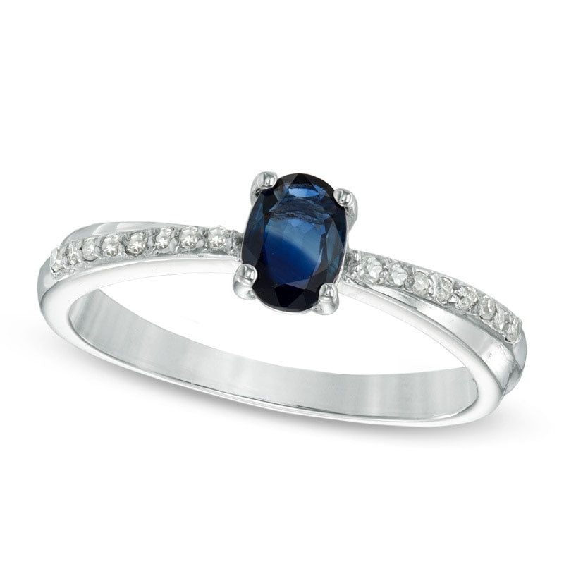 Image of ID 1 Oval Blue Sapphire and Natural Diamond Accent Engagement Ring in Sterling Silver