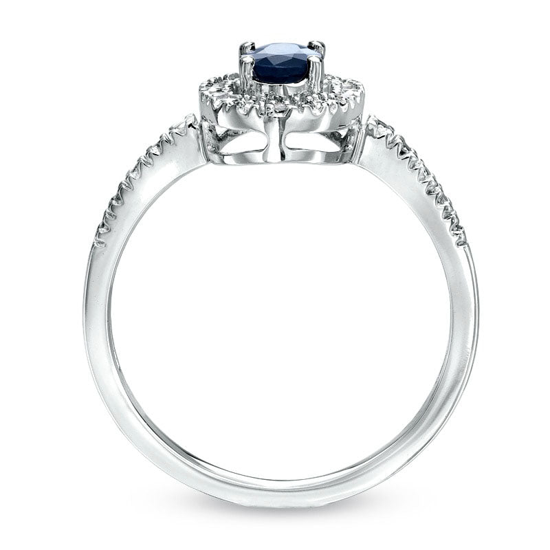 Image of ID 1 Oval Blue Sapphire and Natural Diamond Accent Framed Engagement Ring in Solid 10K White Gold