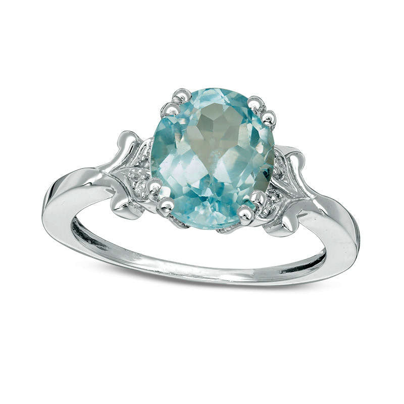 Image of ID 1 Oval Blue Topaz and Natural Diamond Accent Antique Vintage-Style Ring in Sterling Silver